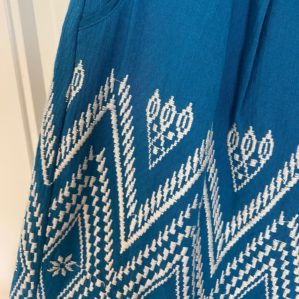 Floreat Blue and White Embroidered Knee Length Skirt, Size 4